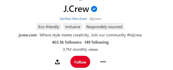 J. Crew on Pinterest with 403.5k Followers