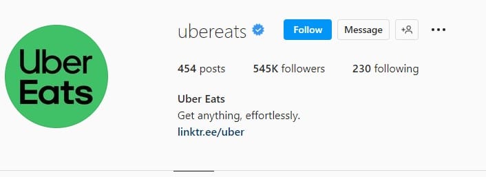 Ubereats on Instagram with 545k Followers